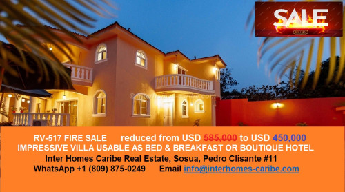 thumbnail for FIRE SALE SOSÚA: IMPRESSIVE VILLA USABLE AS A PRIVATE HOME, BED & BREAKFAST OR BOUTIQUE HOTEL